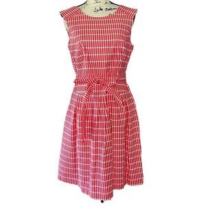 NWT Amanda Lane coral & white sleeveless flare dress 8‎
